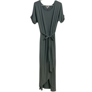 Zenana Blueish Green Tie Dress Short Sleeve Size Large Hi-Low